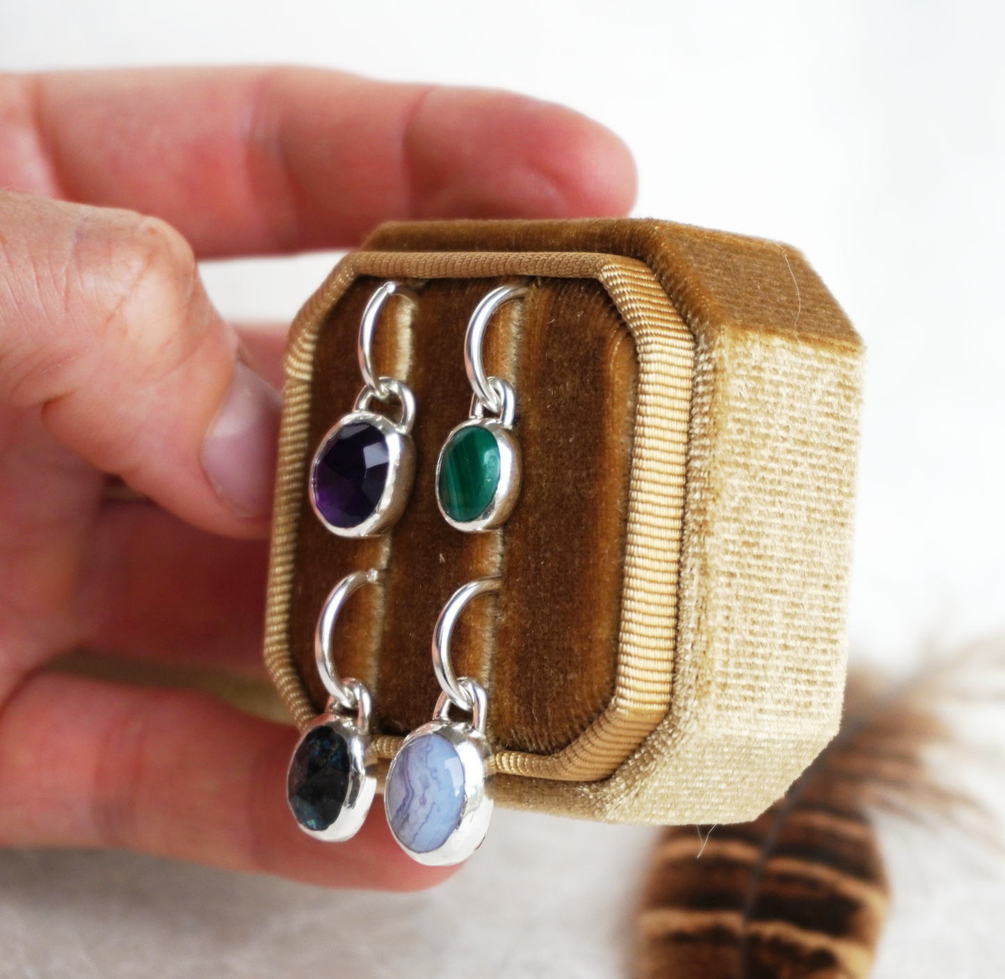 One of a kind sterling silver gemstone dangle belly rings | Semi custom, finished in your size
