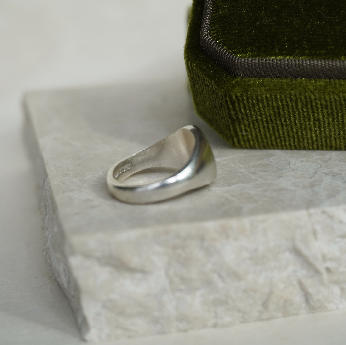 Solid sterling silver leaf print signet ring | Size J | Ready to ship