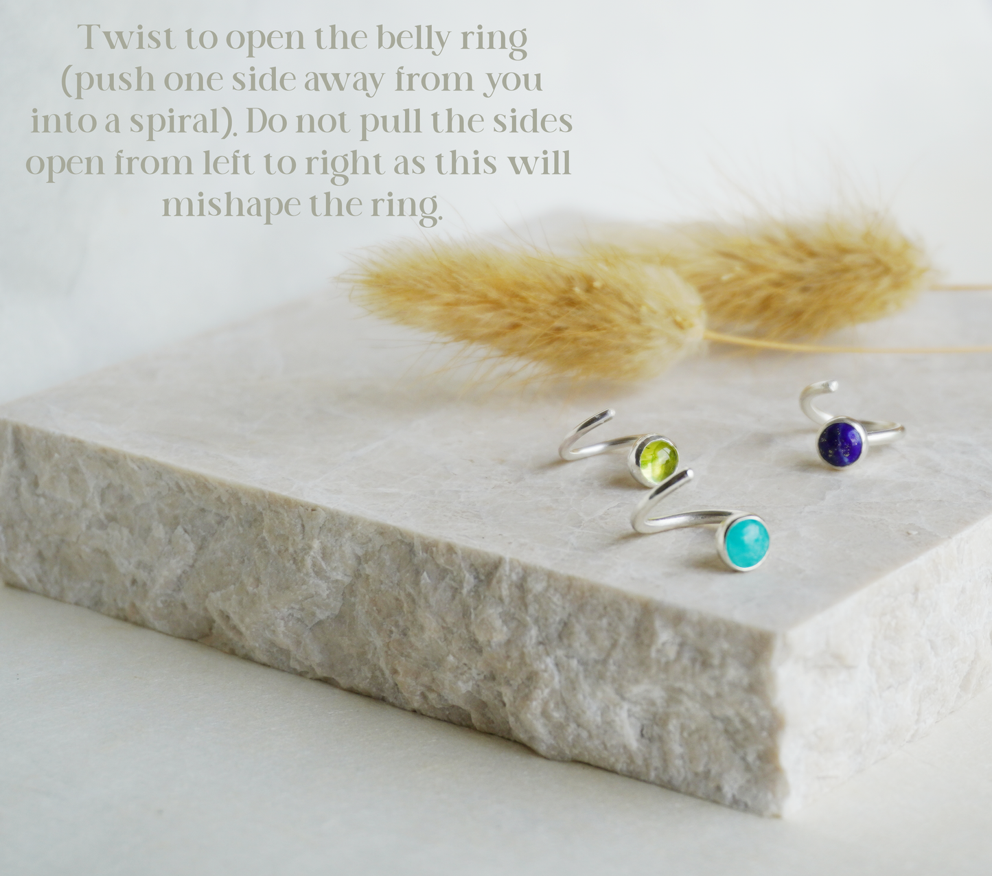 One of a kind sterling silver gemstone dangle belly rings | Semi custom, finished in your size