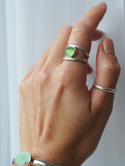 'Aurora' serpentine sterling silver ring | Size M | Ready to ship