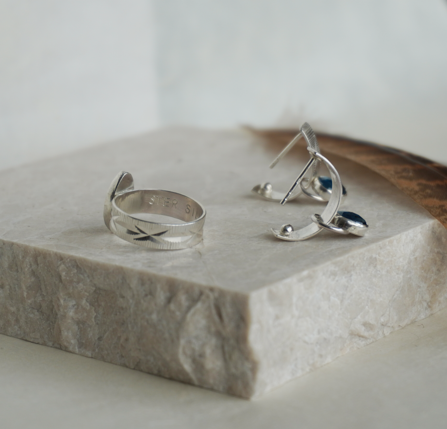 Neon blue apatite earrings and ring set | Ready to ship | One of a kind