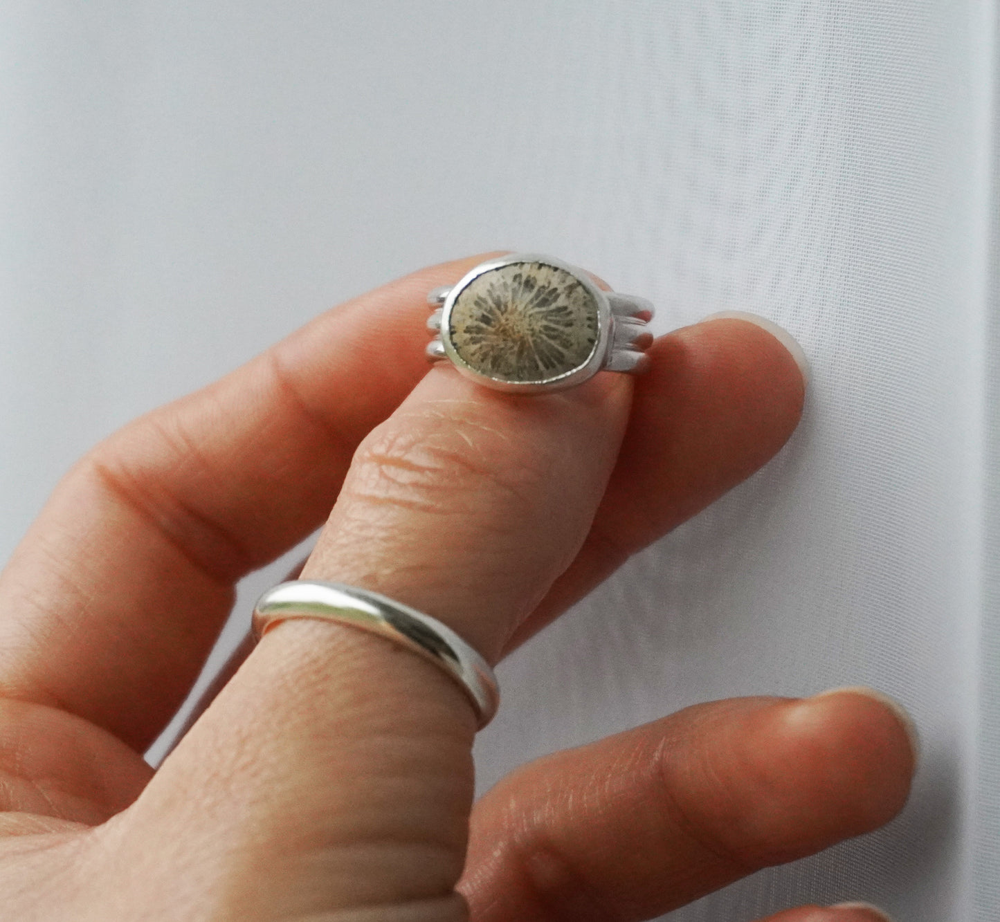 Fossilised coral chunky sterling silver ring | Size L | Ready to ship