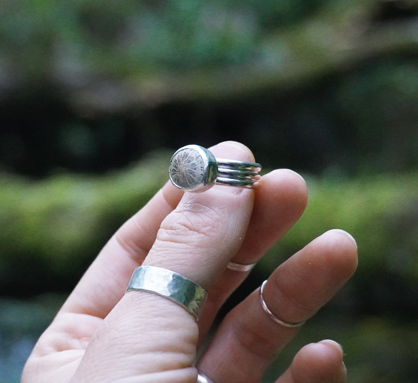 Fossilised coral chunky sterling silver ring | Size L | Ready to ship