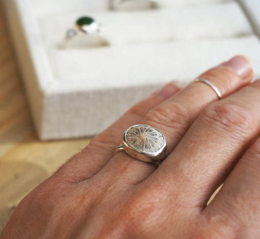 Fossilised coral chunky sterling silver ring | Size L | Ready to ship
