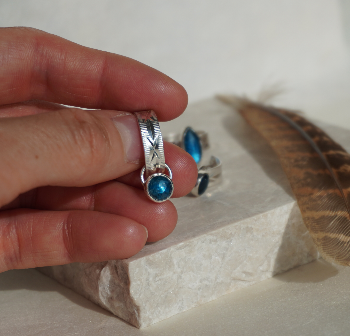 Neon blue apatite earrings and ring set | Ready to ship | One of a kind