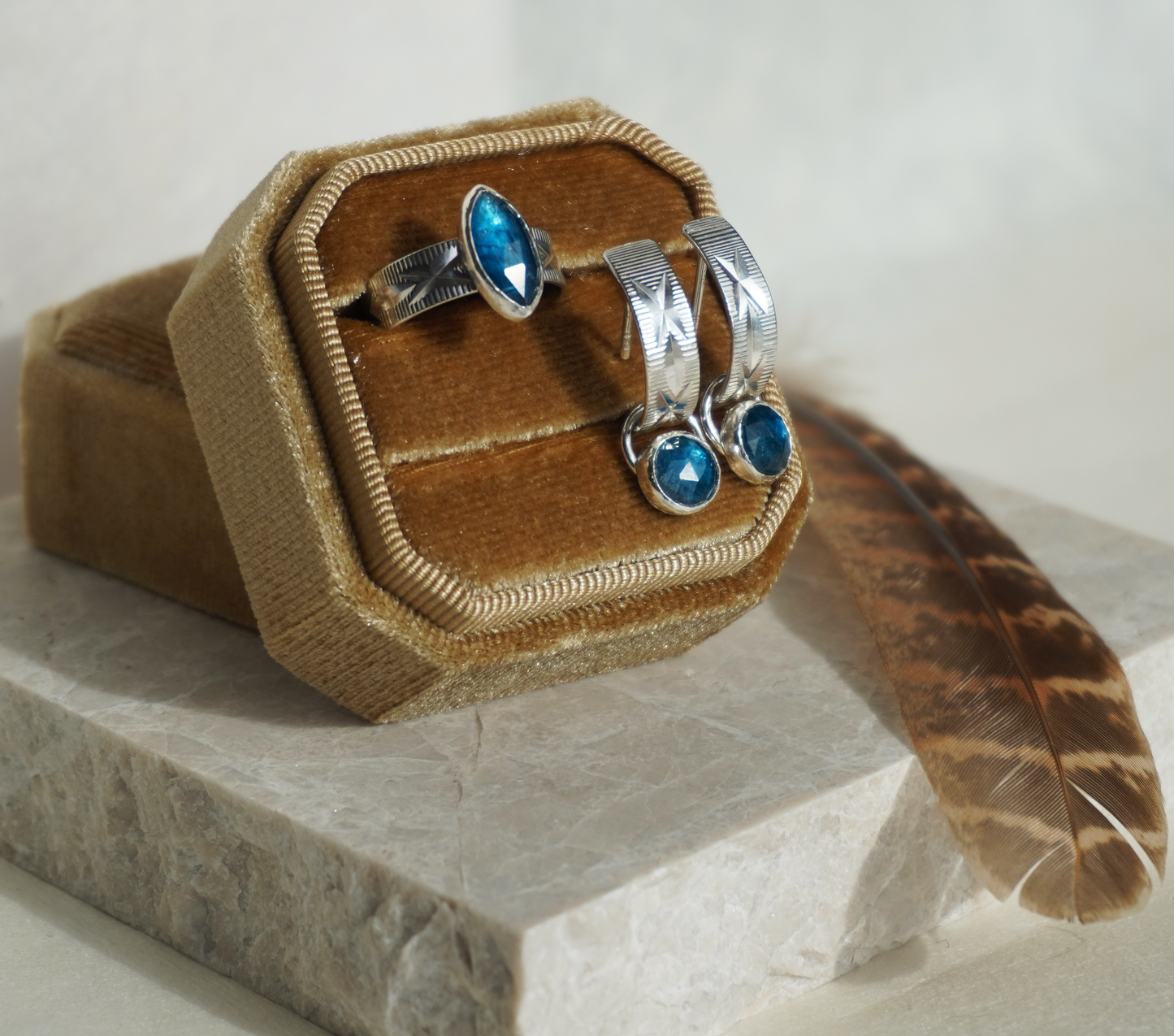 Neon blue apatite earrings and ring set | Ready to ship | One of a kind