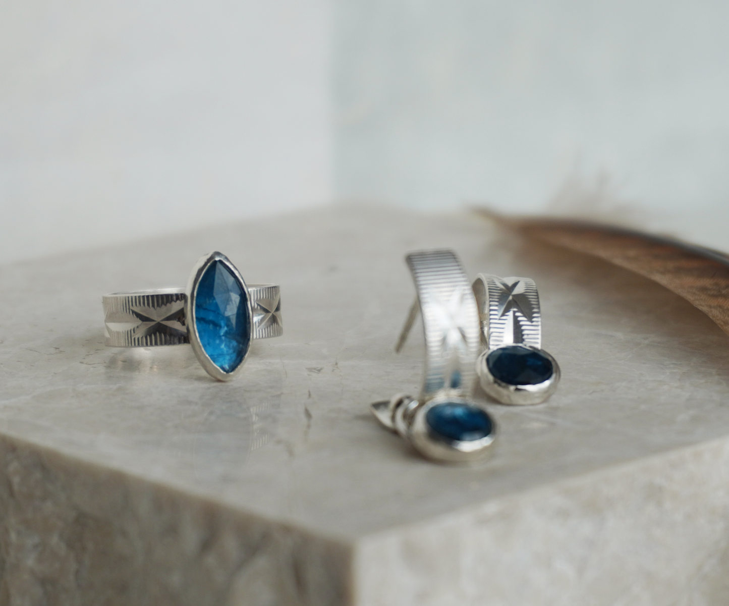 Neon blue apatite earrings and ring set | Ready to ship | One of a kind