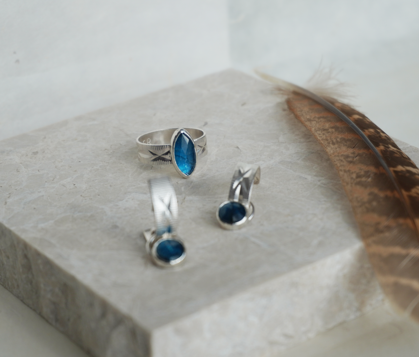 Neon blue apatite earrings and ring set | Ready to ship | One of a kind