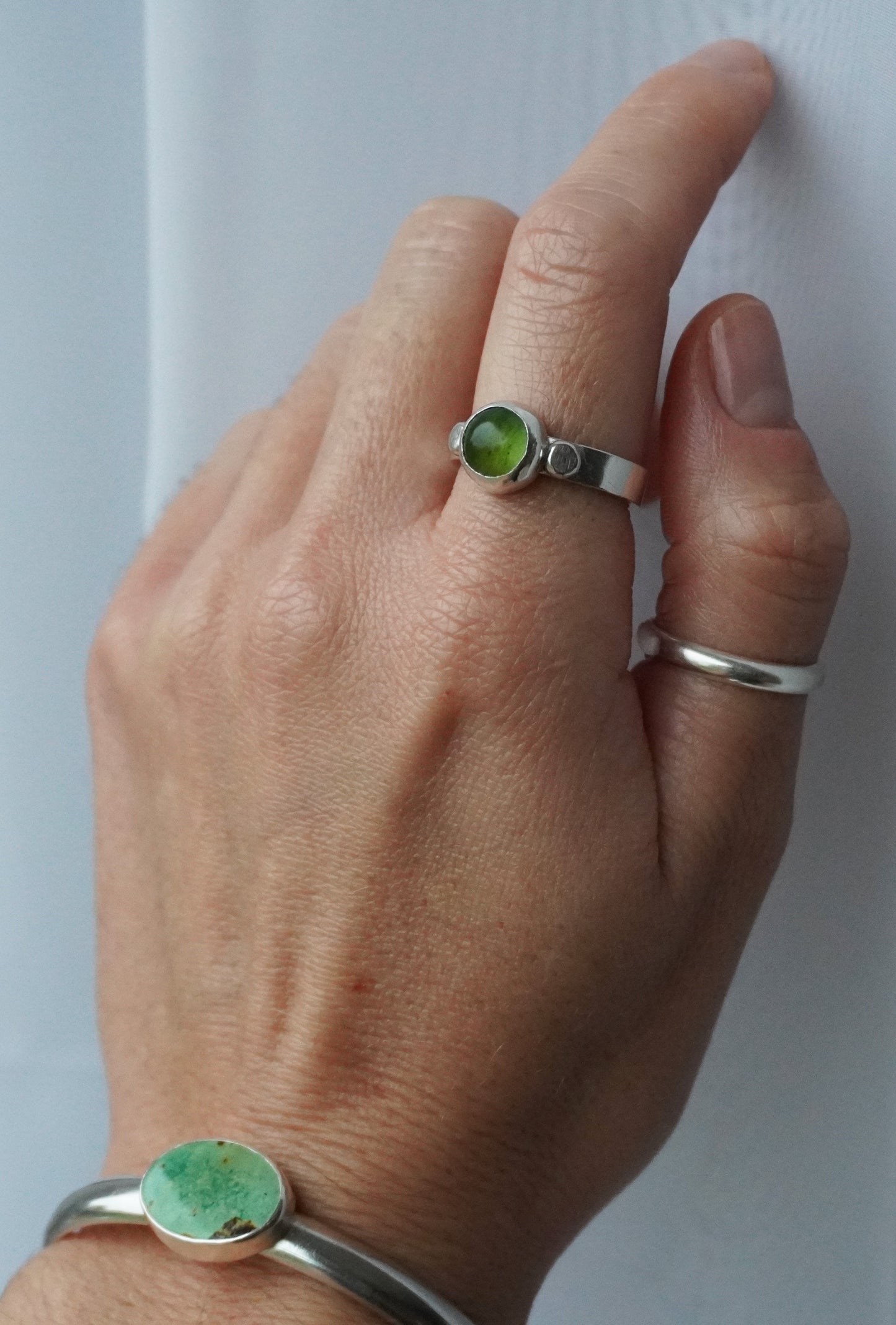 Serpentine gemmy sterling silver ring | Size P | Ready to ship