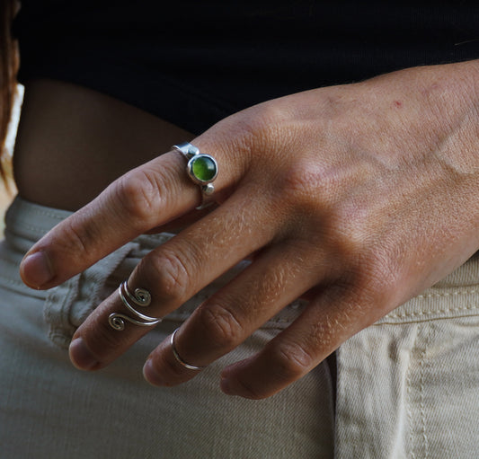 Serpentine gemmy sterling silver ring | Size P | Ready to ship