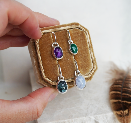One of a kind sterling silver gemstone dangle belly rings | Semi custom, finished in your size