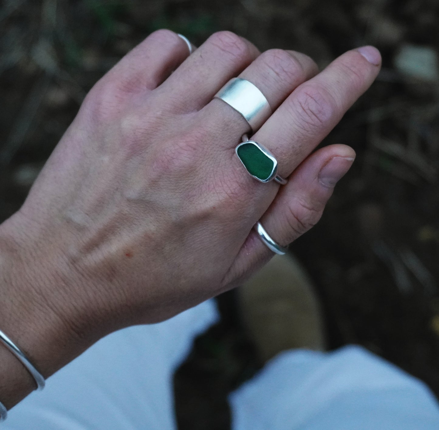 Sea glass organic shape sterling silver ring | Size S | Ready to ship
