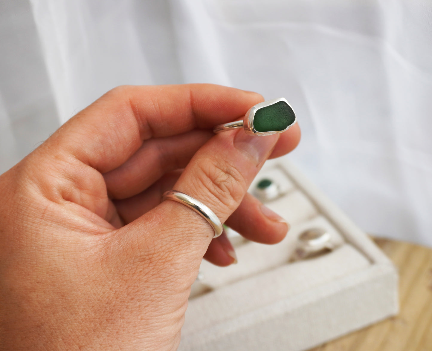 Sea glass organic shape sterling silver ring | Size S | Ready to ship