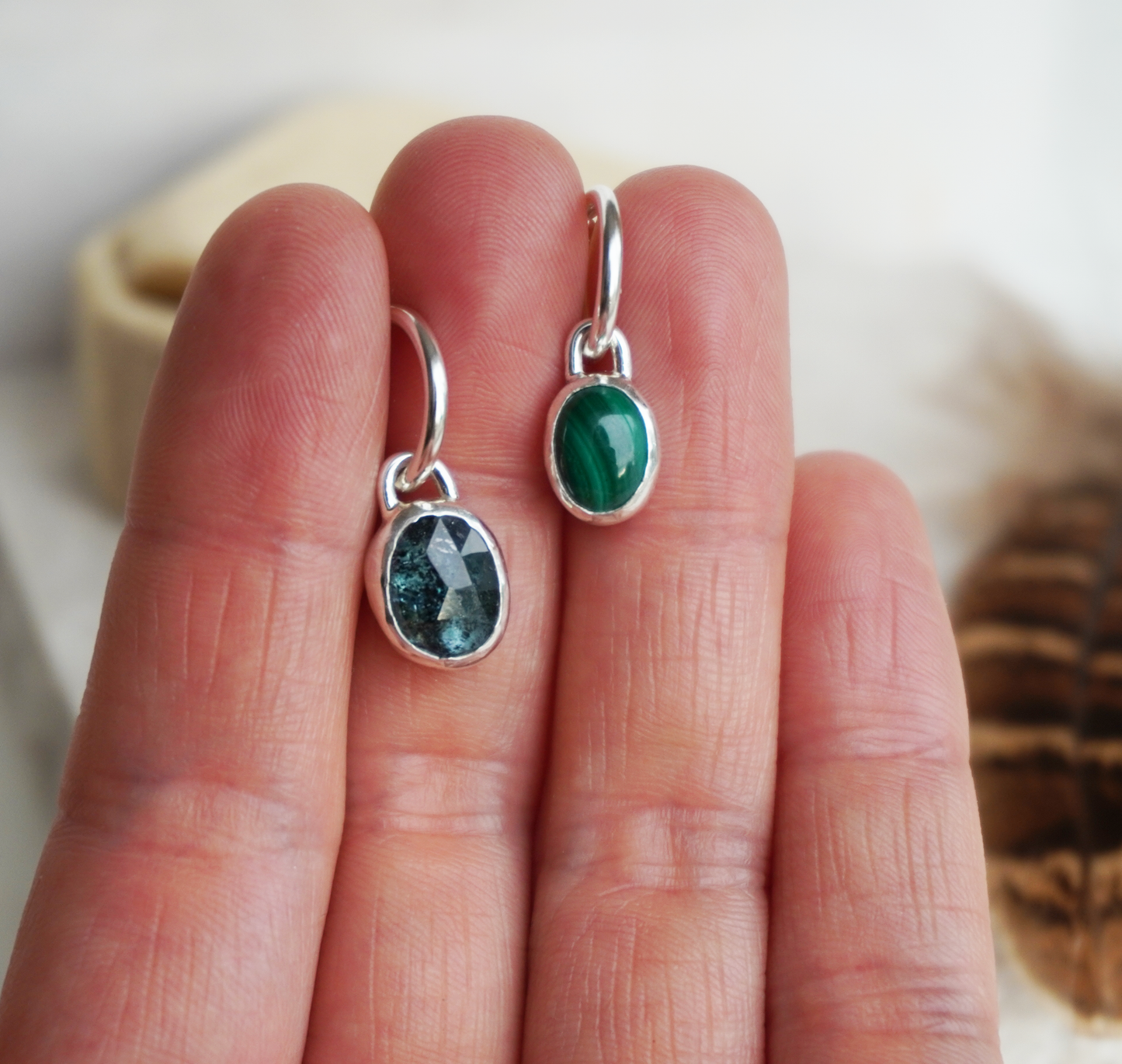 One of a kind sterling silver gemstone dangle belly rings | Semi custom, finished in your size