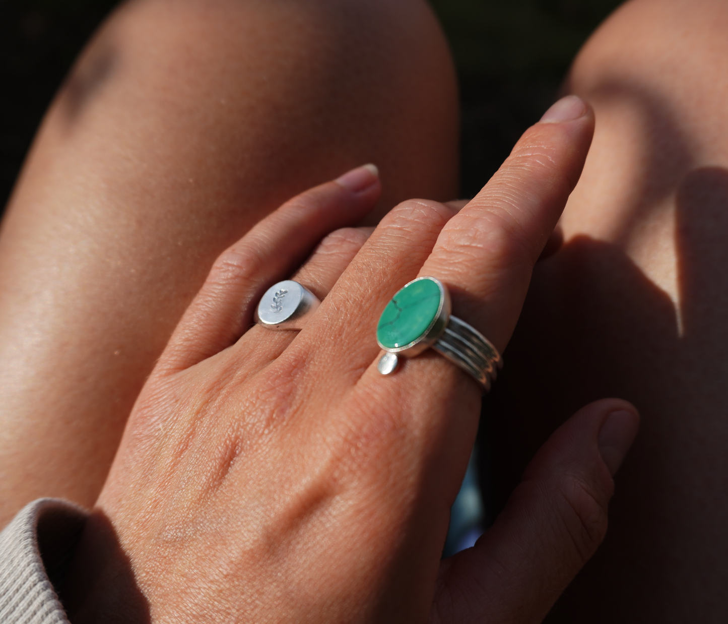 Solid sterling silver leaf print signet ring | Size J | Ready to ship