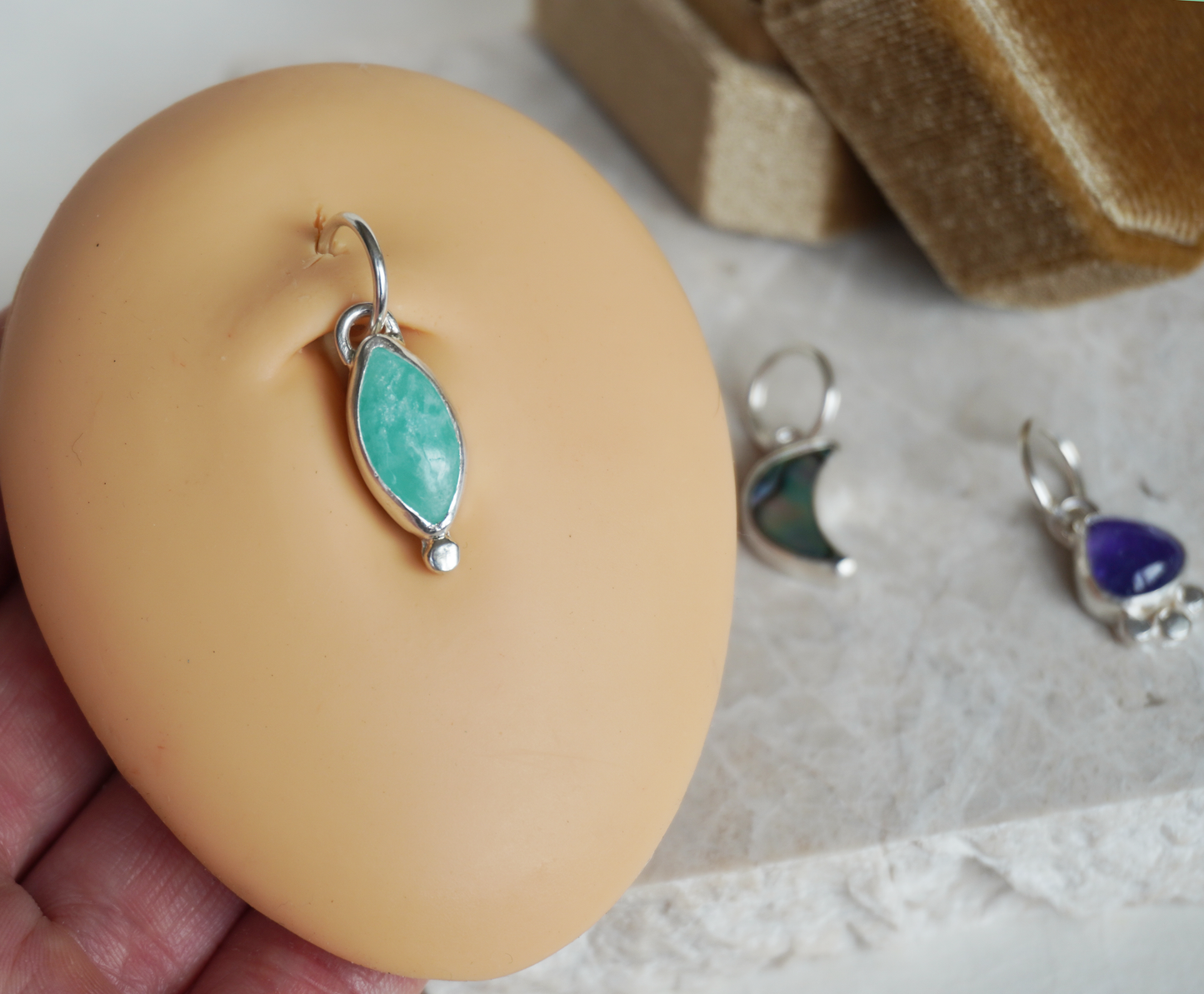 August collection gemstone sterling silver belly ring charms | One of a kind | Ready to ship
