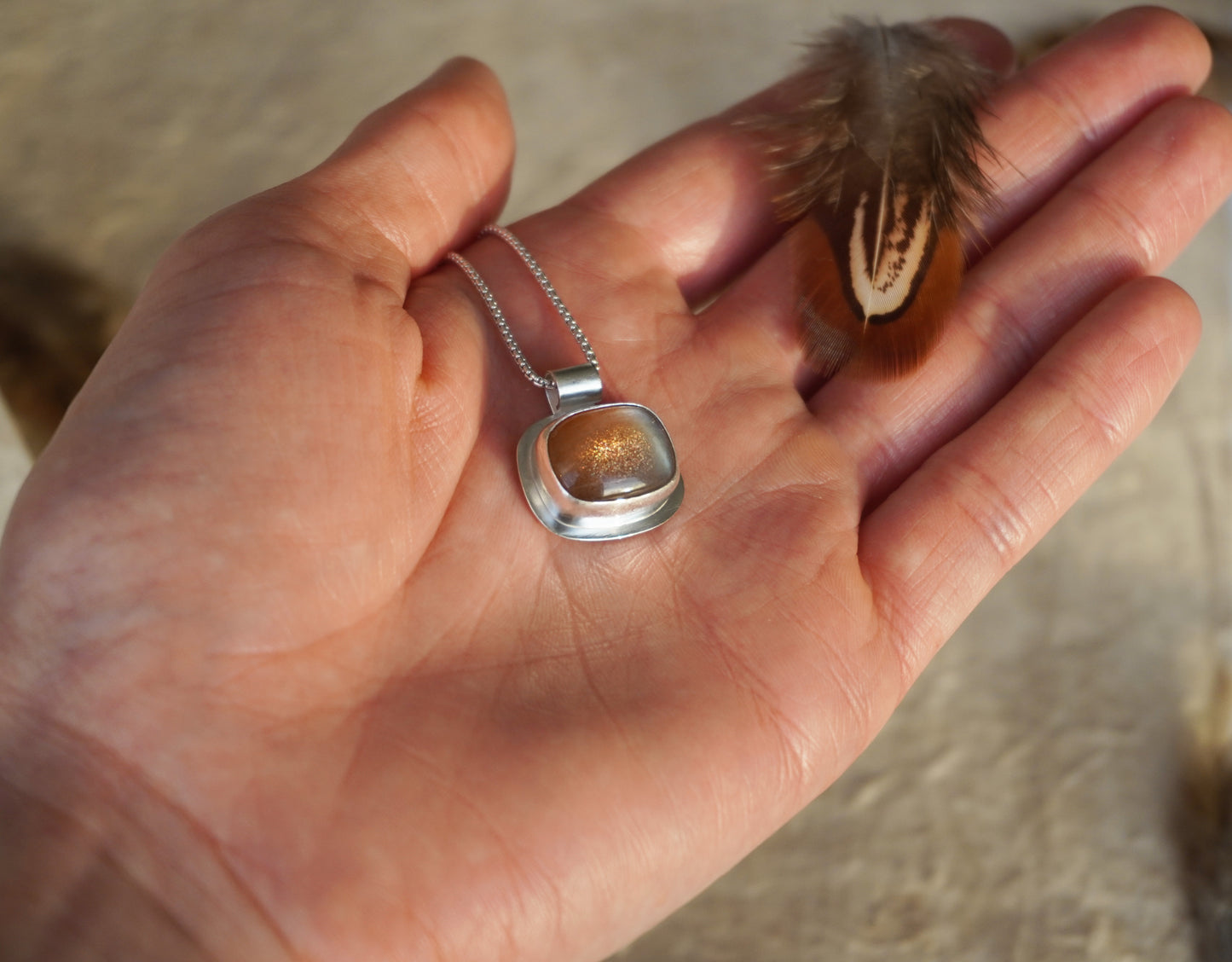 The 'sun-catcher' necklace pendant | Sterling silver and sunstone