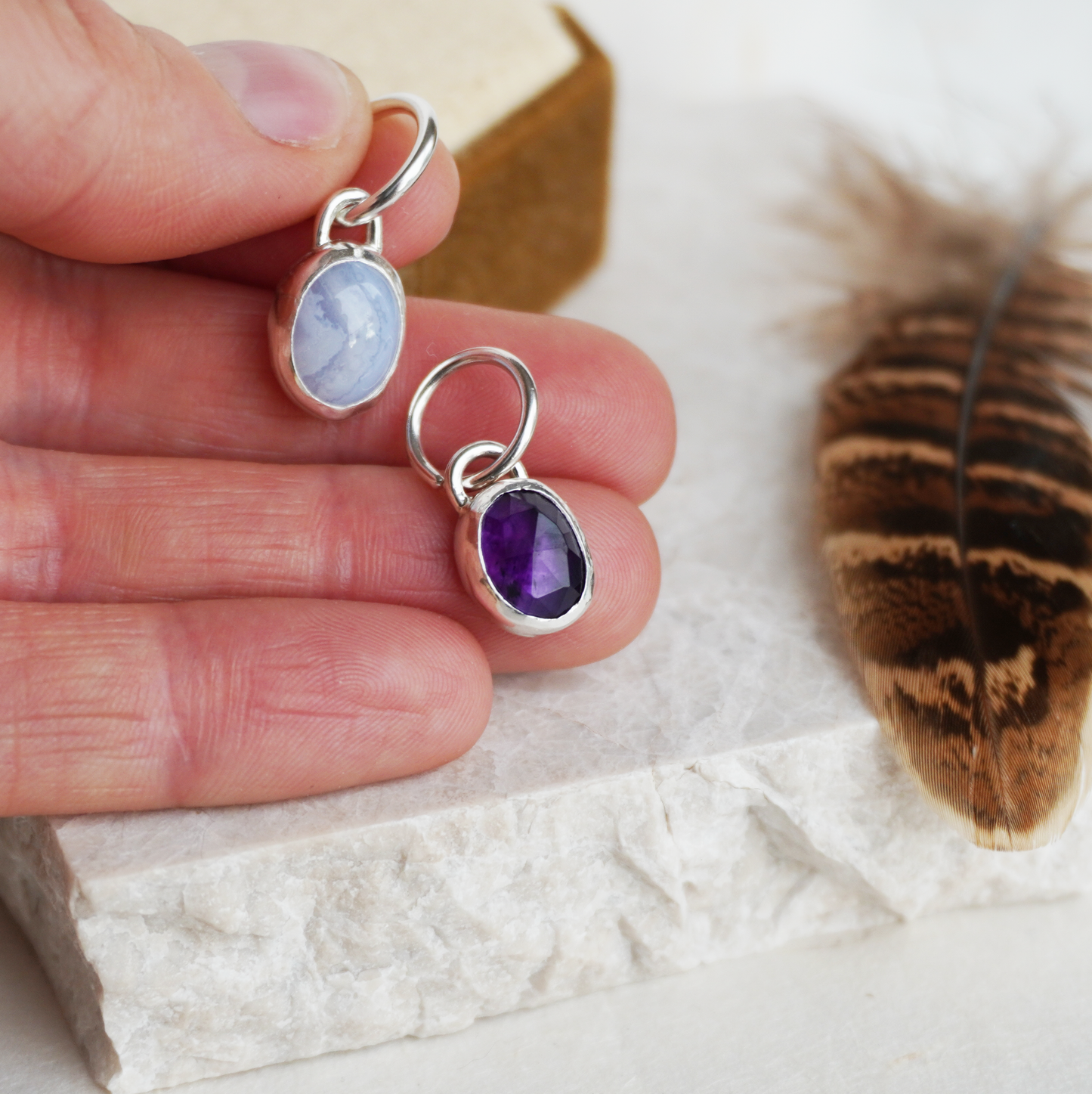 One of a kind sterling silver gemstone dangle belly rings | Semi custom, finished in your size