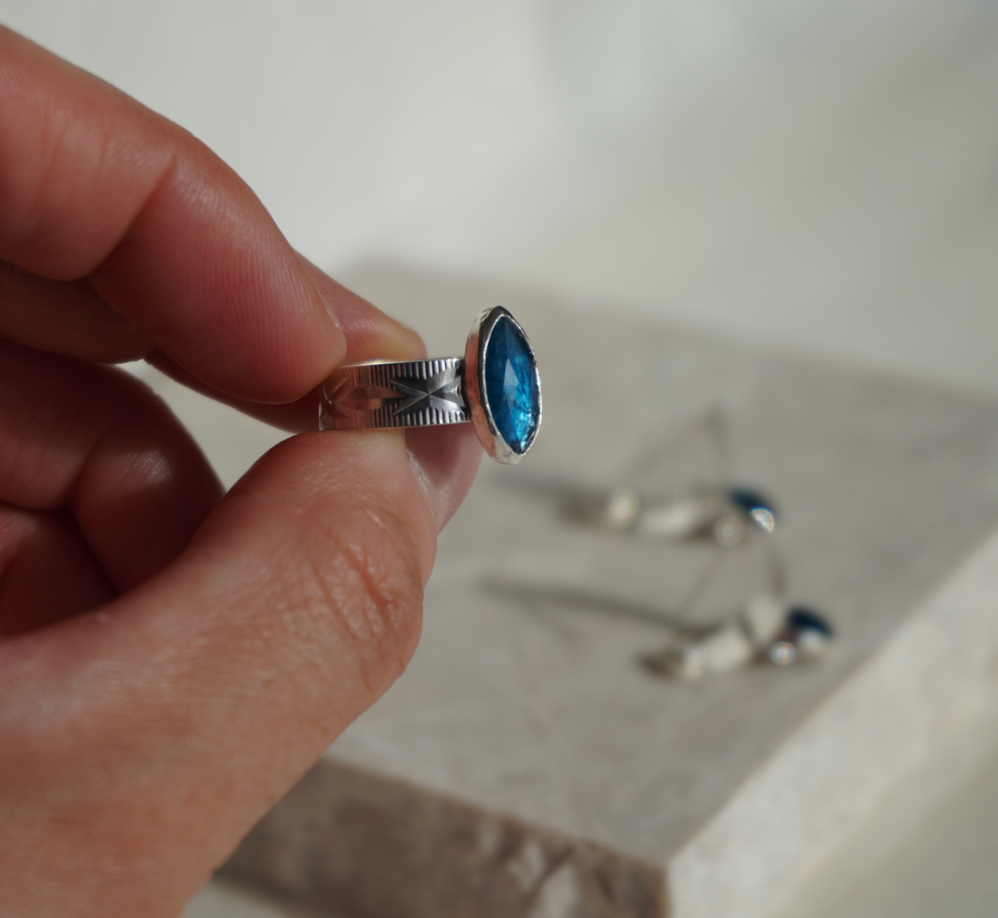 Neon blue apatite earrings and ring set | Ready to ship | One of a kind