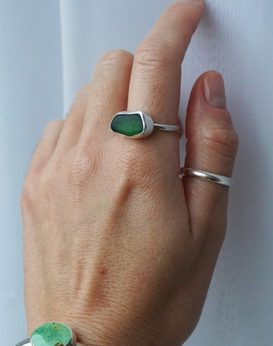 Sea glass organic shape sterling silver ring | Size S | Ready to ship