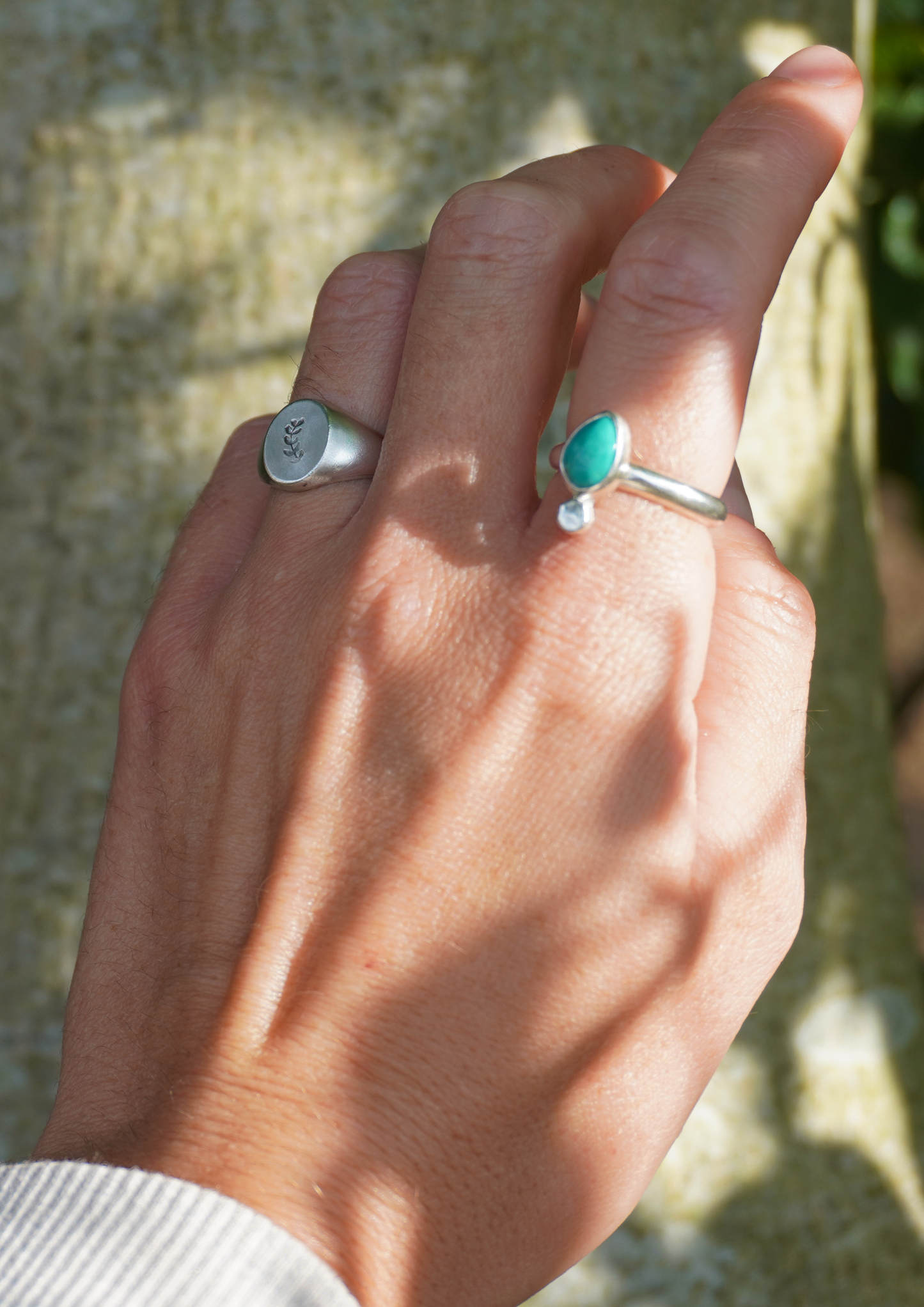 Solid sterling silver leaf print signet ring | Size J | Ready to ship