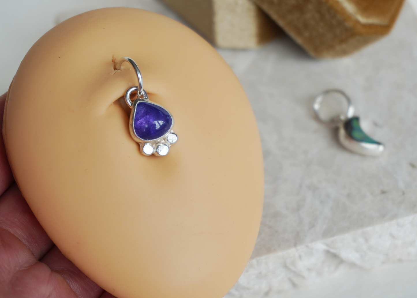 August collection gemstone sterling silver belly ring charms | One of a kind | Ready to ship