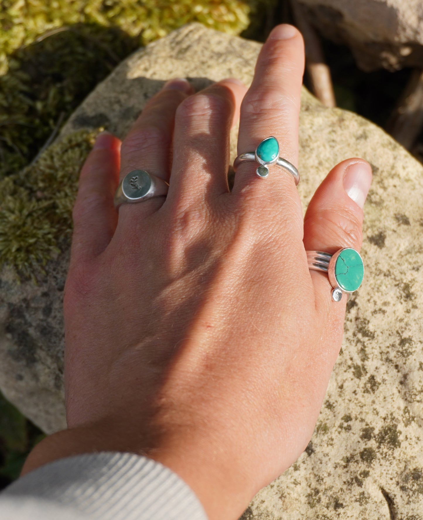 Solid sterling silver leaf print signet ring | Size J | Ready to ship